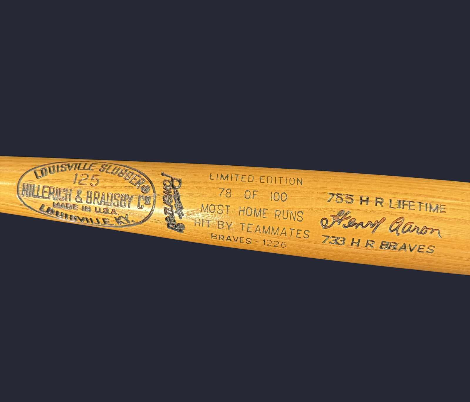 Hank Aaron & Eddie Mathews Multi Signed Full Size Bat - JSA Certified