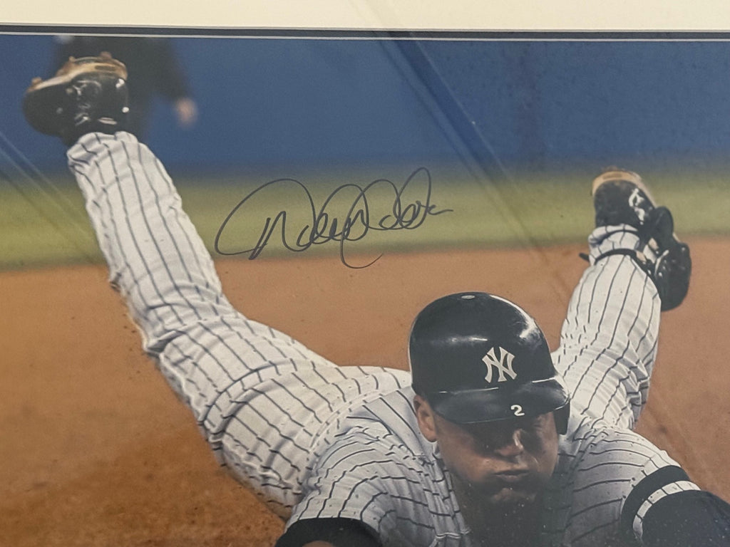 Derek Jeter Slide Photograph Signed & Framed 16x20 - Steiner Authen.
