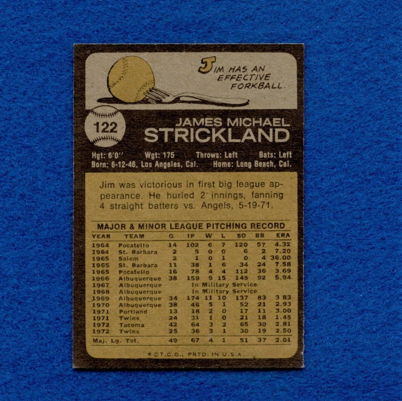 1973 Topps Set Break Pack Fresh #122 Jim Strickland NR MT *1318