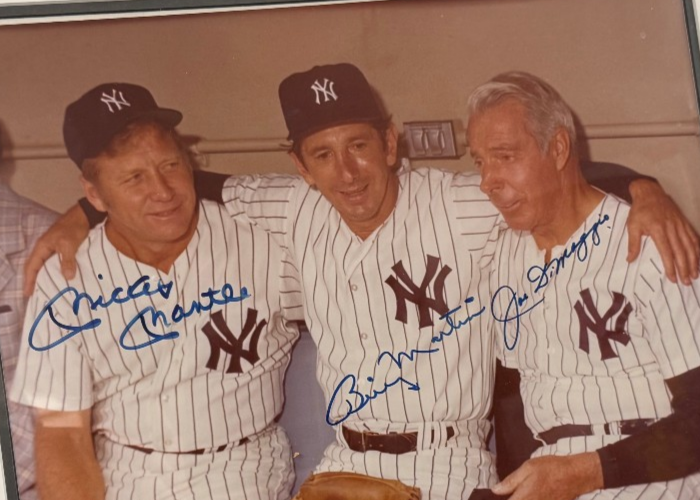 Mickey Mantle, Joe DiMaggio & Billy Martin Autographed 11x14, NY Yankees - JSA