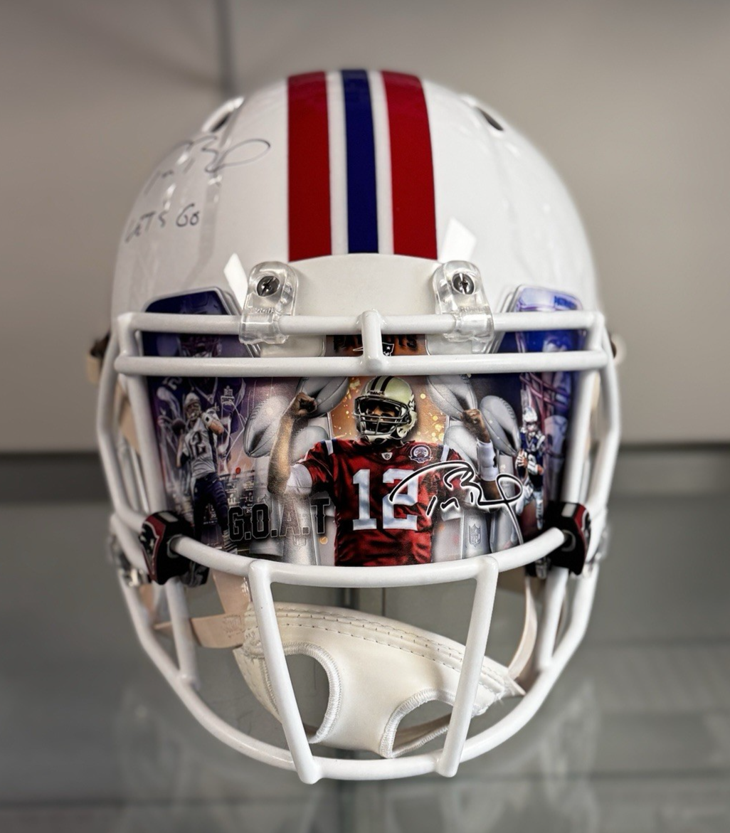 Tom Brady Signed Throwback Riddell Helmet 'Lets go' - Fanatics Authentic 6/12