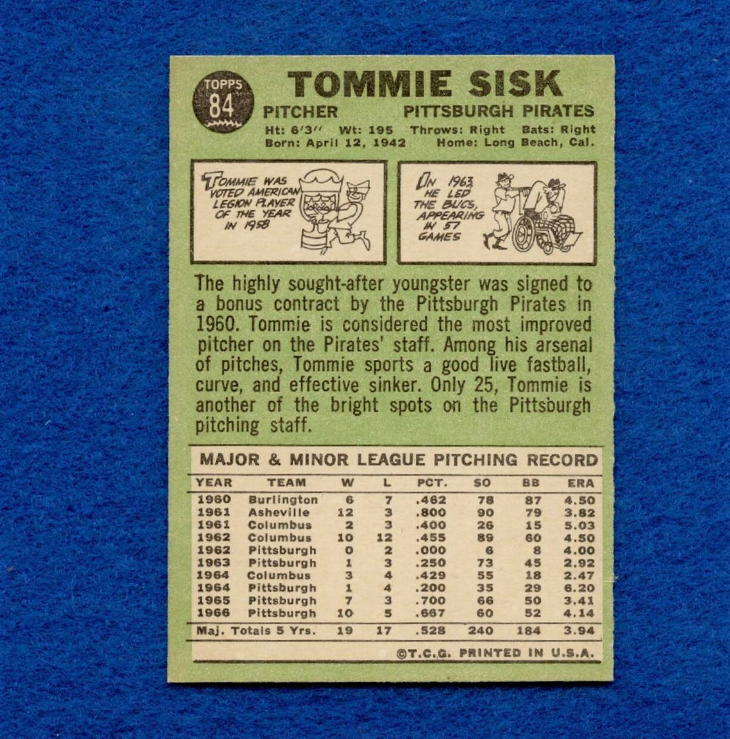 1967 Topps Set Break Pack Fresh #84 Tommie Sisk EX+ #220