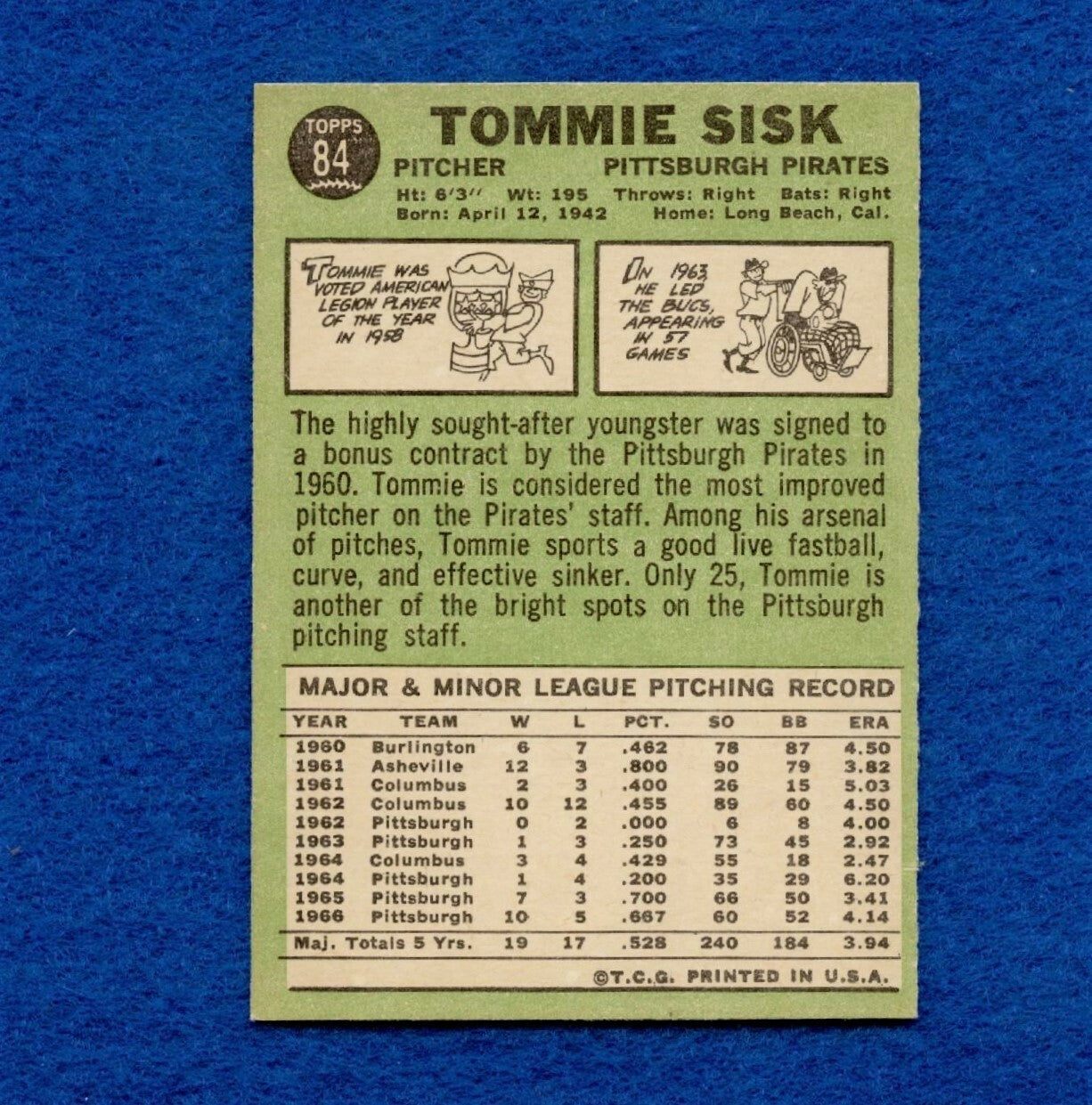 1967 Topps Set Break Pack Fresh #84 Tommie Sisk EX+ #220