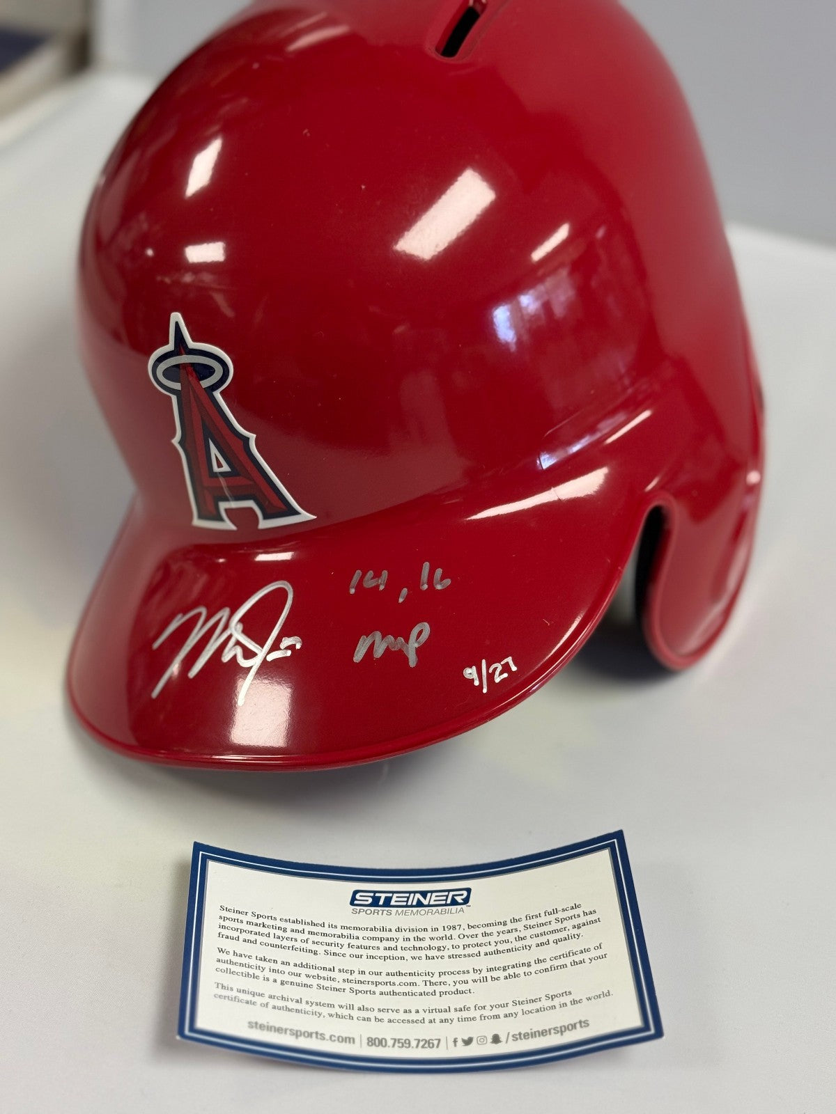 Mike Trout Signed Autographed MVP Replica FS Batting Helmet - Steiner & MLB Auth