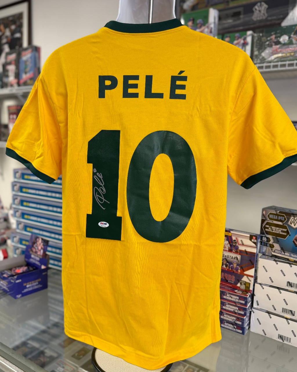 Pelé Custom Signed CBD Brazil Soccer Jersey Autographed PSA/DNA Authenticated
