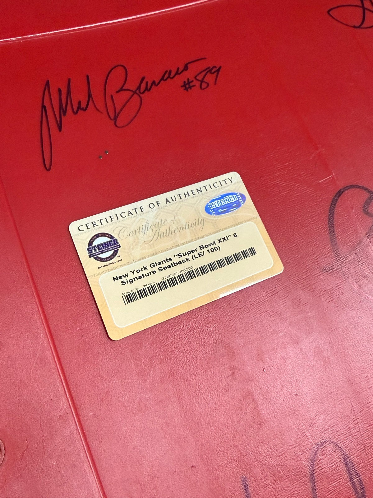 NY Giants SUPER BOWL XXI Autographed Giants Seatback Limited Edition #15/100