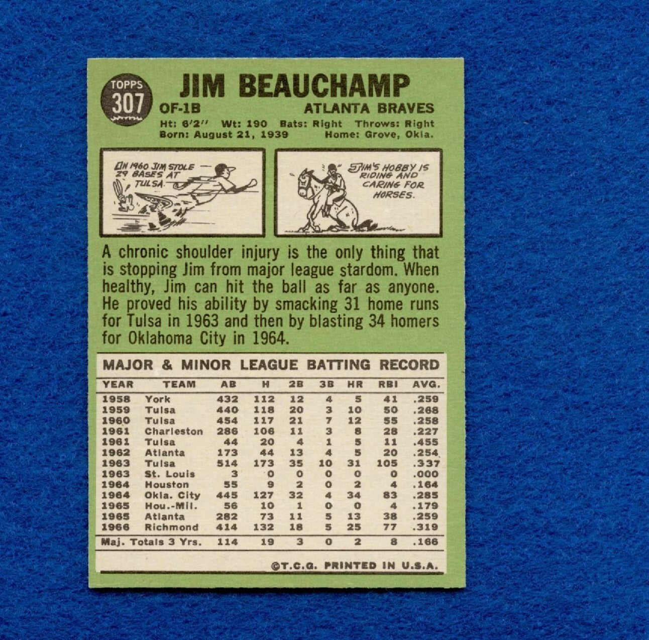 1967 Topps Set Break Pack Fresh #307 Jim Beauchamp EX MT #264