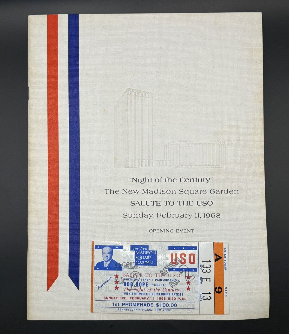 MSG Opening Even 1968  "USO Salute" Bob Hope Ticket and Program - Plus Extra