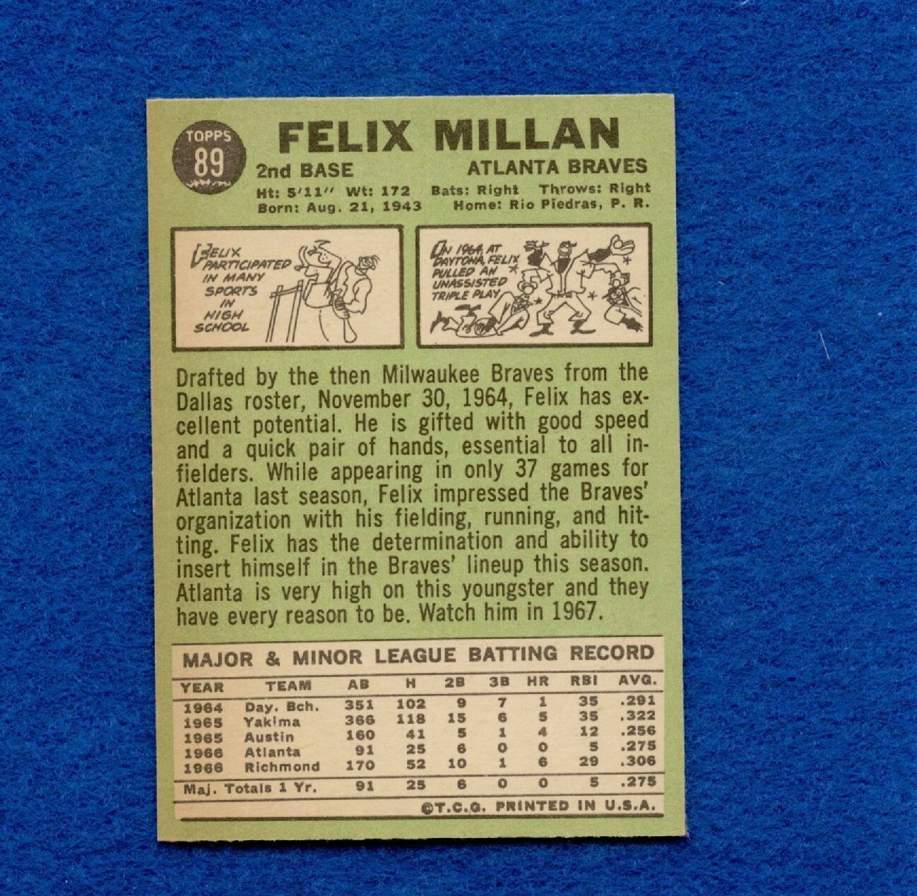 1967 Topps Set Break Pack Fresh #89 Felix Millan EX MT #215