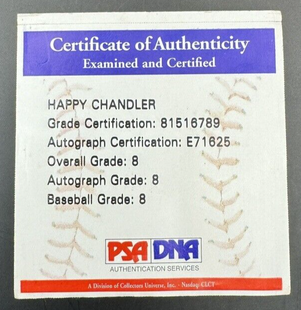AB Happy Chandler Signed  Autographed Official Baseball - PSA DNA Graded NM-MT 8