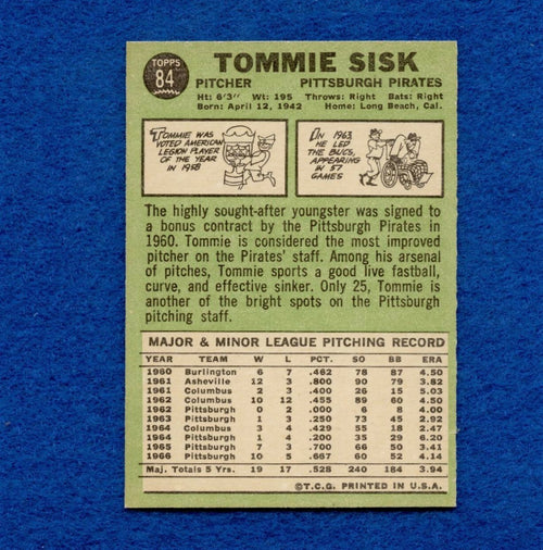 1967 Topps Set Break Pack Fresh #84 Tommie Sisk EX+ #220