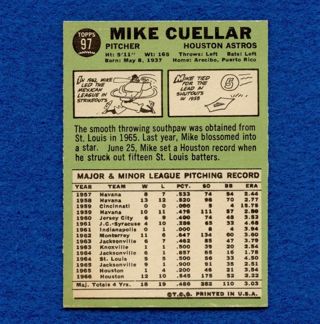 1967 Topps Set Break Pack Fresh #97 Mike Cuellar EX MT #164