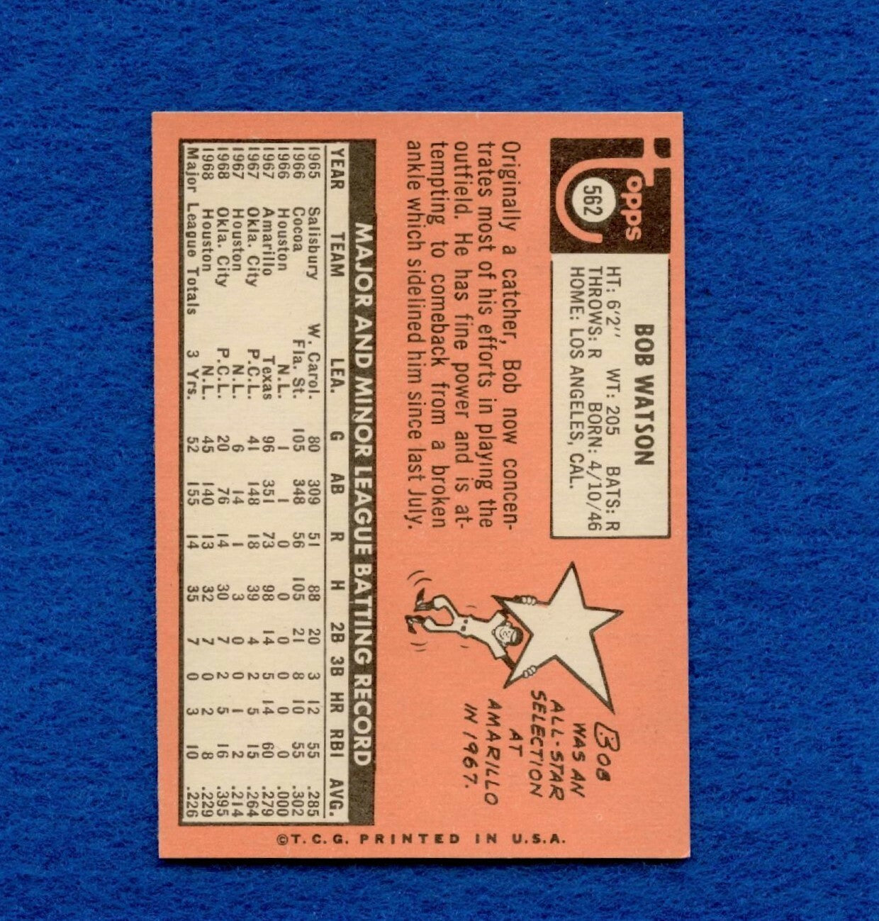 1969 Topps Set Break Pack Fresh #562 Bob Watson EX MT *700