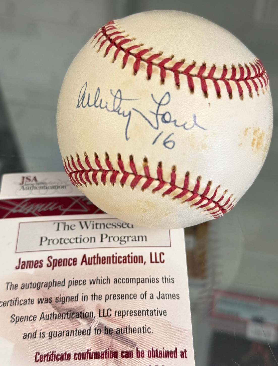 Whitey Ford Signed AL Baseball Autographed - Inscribed "16" - JSA Authent.