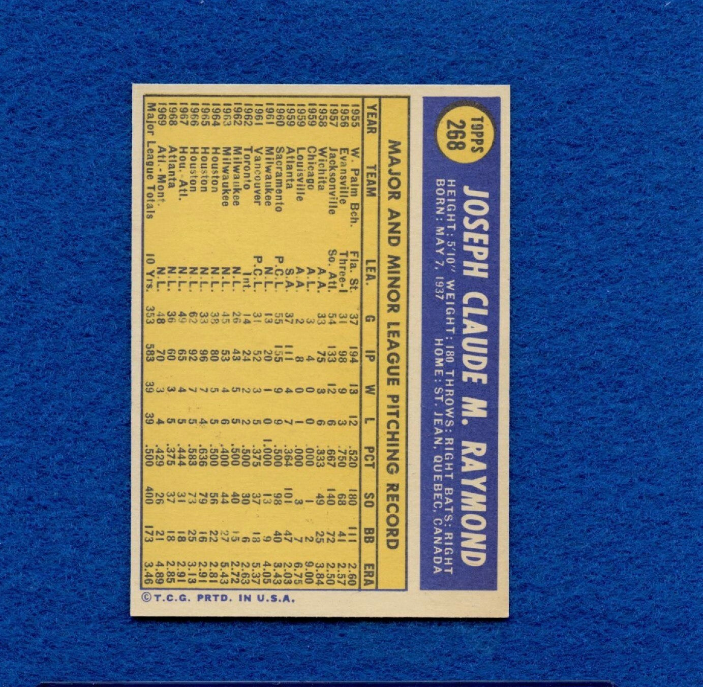1970 Topps Set Break Pack Fresh #268 Claude Raymond NR MT *912