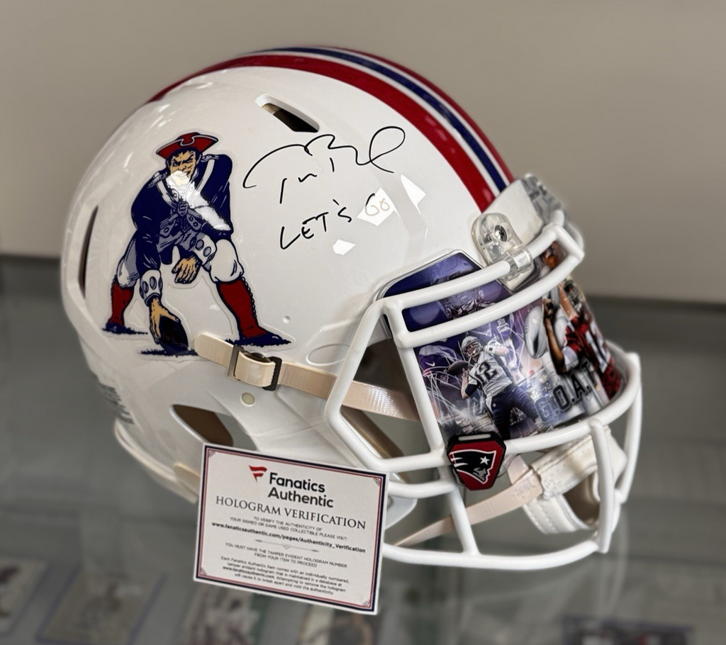 Tom Brady Signed Throwback Riddell Helmet 'Lets go' - Fanatics Authentic 6/12