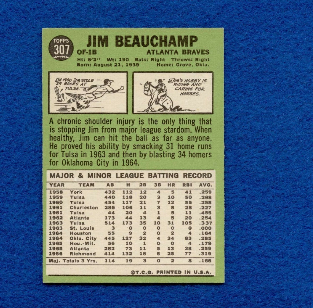 1967 Topps Set Break Pack Fresh #307 Jim Beauchamp EX MT #264