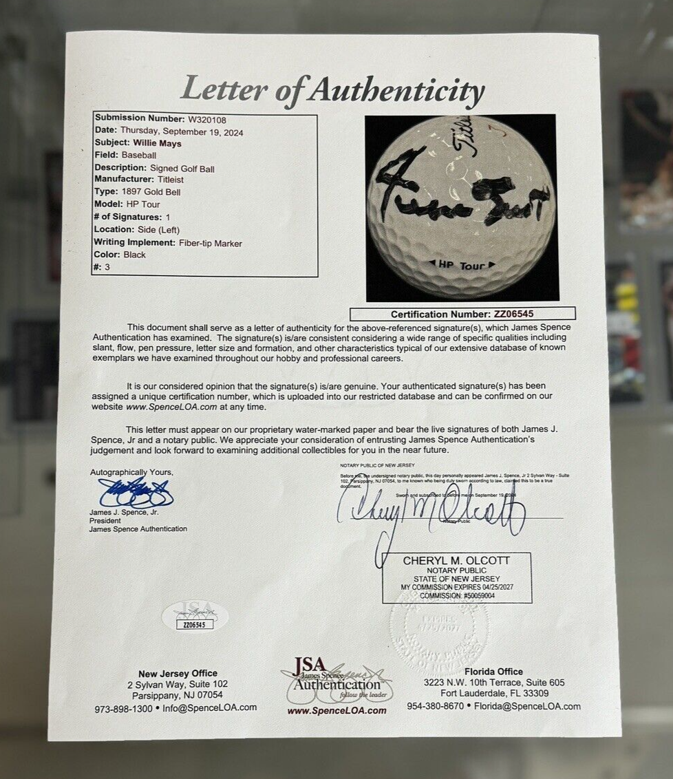 Willie Mays Signed Autographed Titleist Golf Ball - JSA Authentic