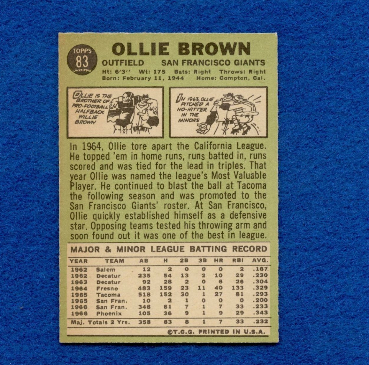1967 Topps Set Break Pack Fresh #83 Ollie Brown EX MT #222