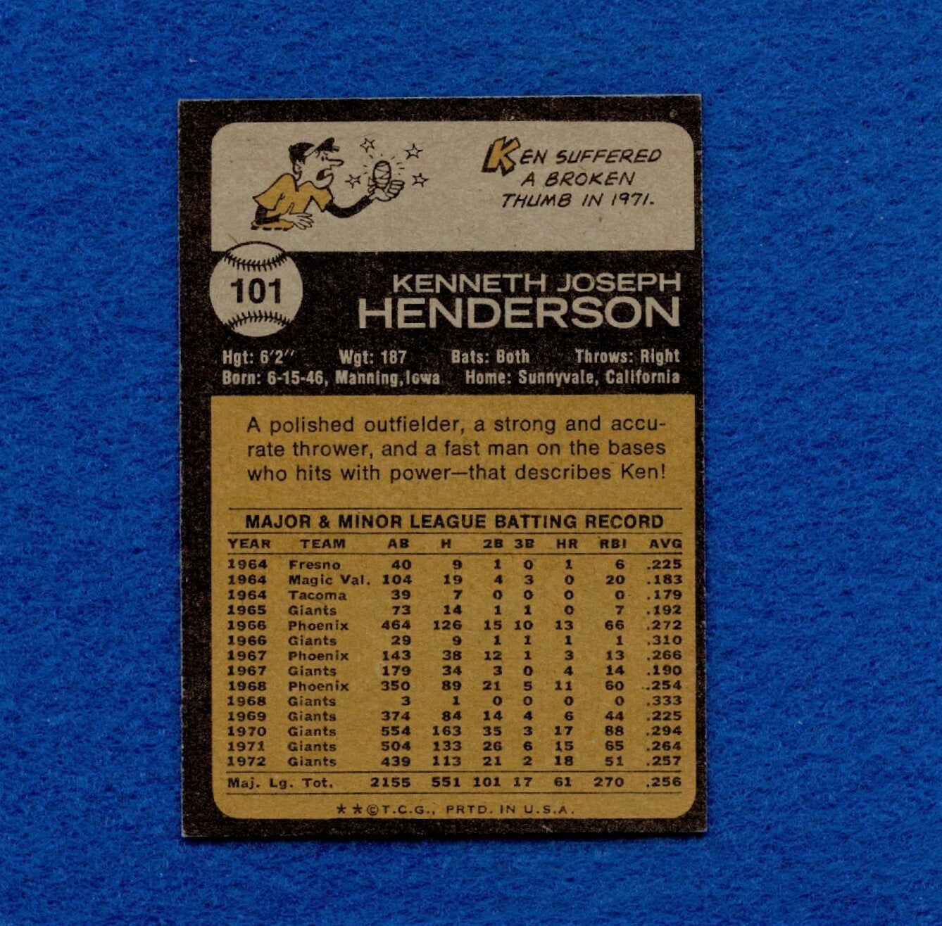 1973 Topps Set Break Pack Fresh #101 Ken Henderson NR MT *1327