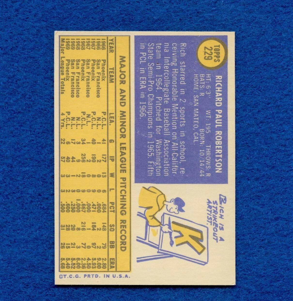 1970 Topps Set Break Pack Fresh #229 Rich Robertson NR MT *924