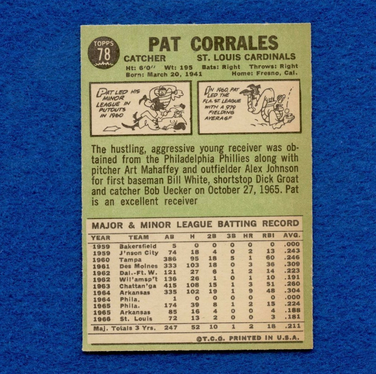1967 Topps Set Break Pack Fresh #78 Pat Corrales EX #216