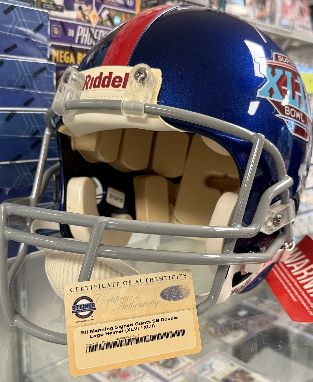 Eli Manning Signed Super Bowl XLVI/XLII Full Size Riddell Helmet - Steiner COA