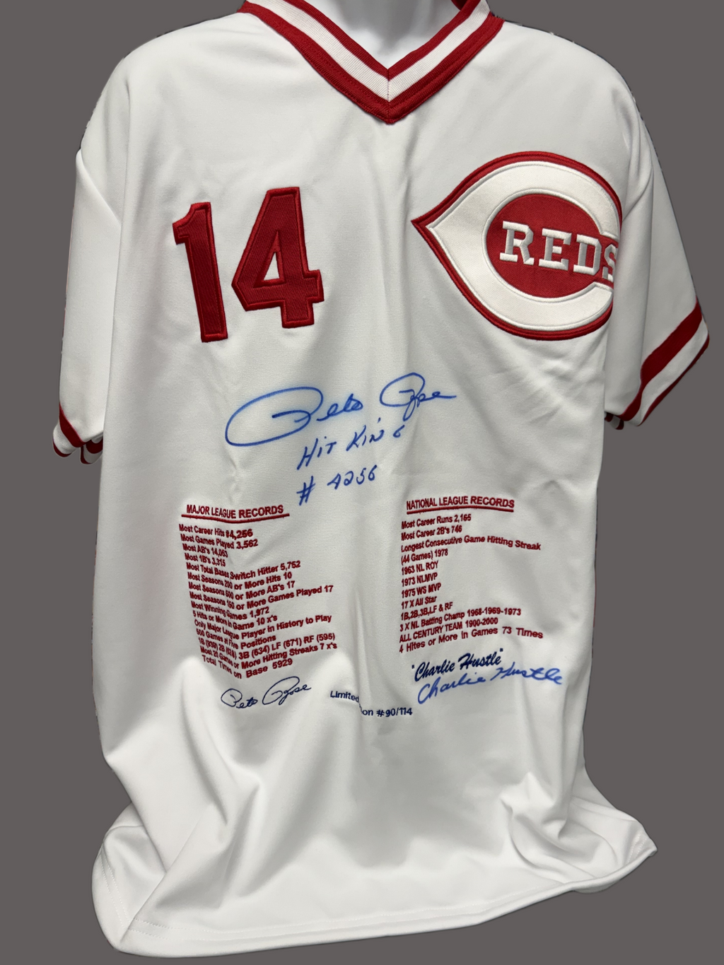 Pete Rose "Hit King" Autographed Custom Cincinnati Reds Jersey - 90/114 PSA\DNA