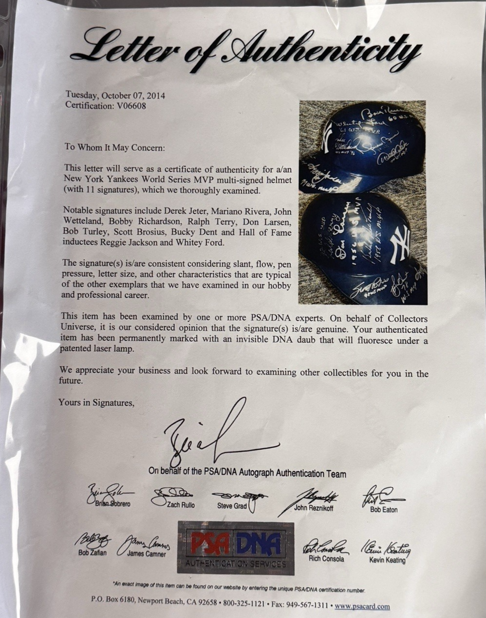 NY Yankees Rare All Time World Series MVPs Signed Helmet (Jeter, Rivera) - PSA
