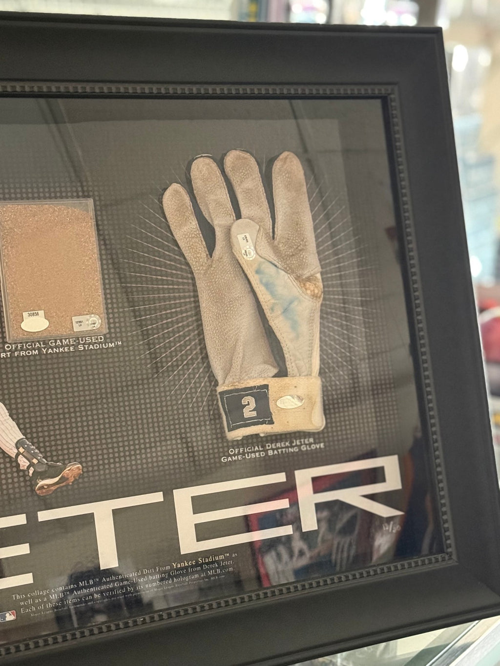 Derek Jeter Game Used Glove & Dirt from Yankee Stadium - Shadow Box - Steiner
