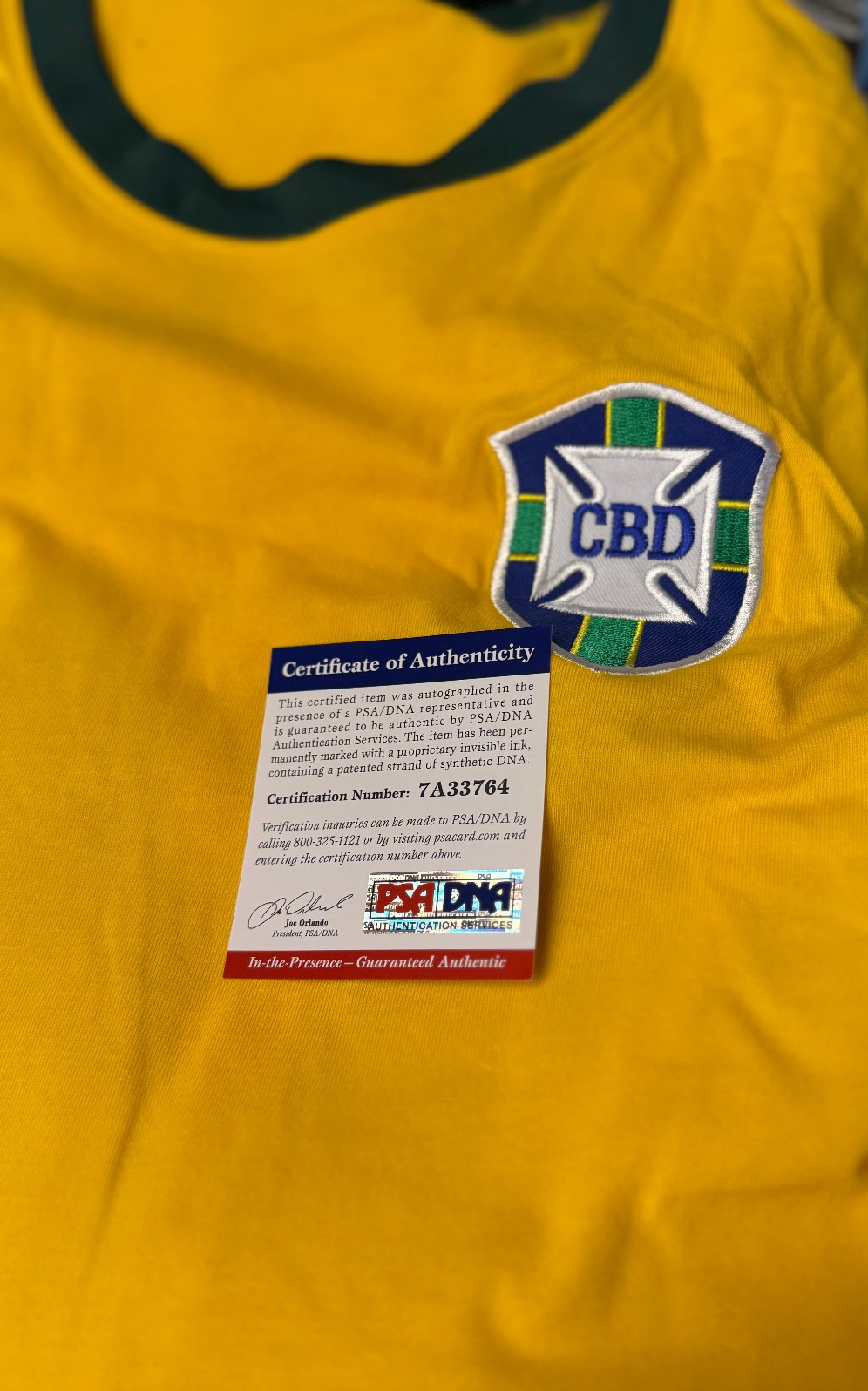 Pelé Custom Signed CBD Brazil Soccer Jersey Autographed PSA/DNA Authenticated
