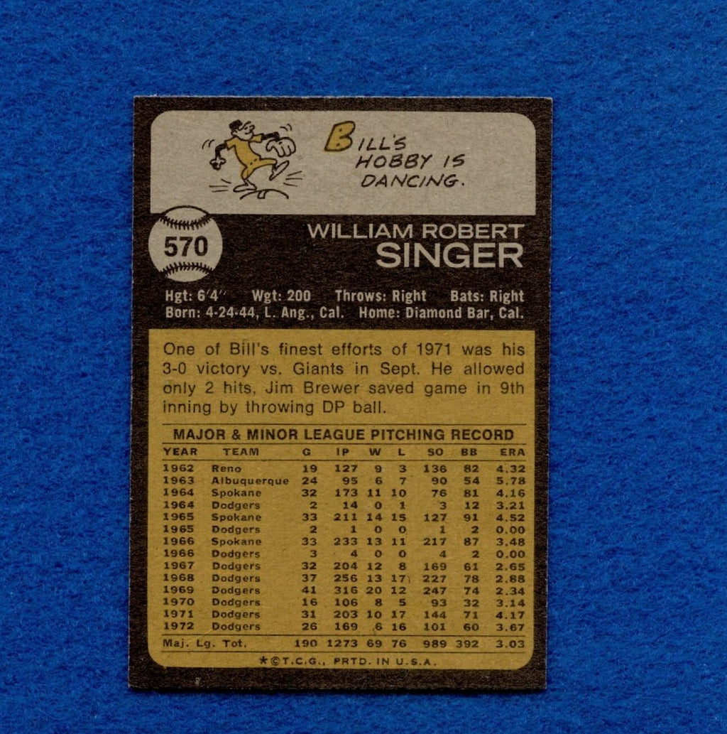 1973 Topps Set Break Pack Fresh #570 Bill Singer NR MT *1386