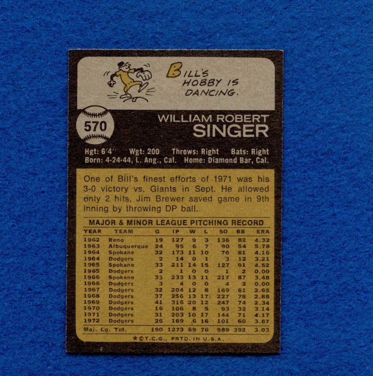 1973 Topps Set Break Pack Fresh #570 Bill Singer NR MT *1386