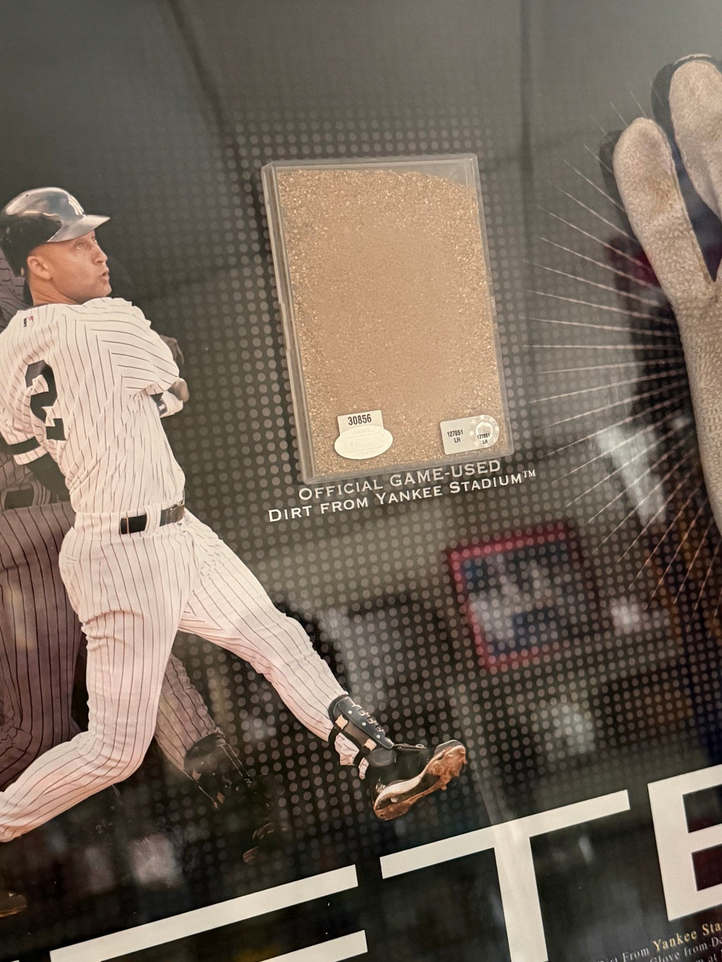 Derek Jeter Game Used Glove & Dirt from Yankee Stadium - Shadow Box - Steiner