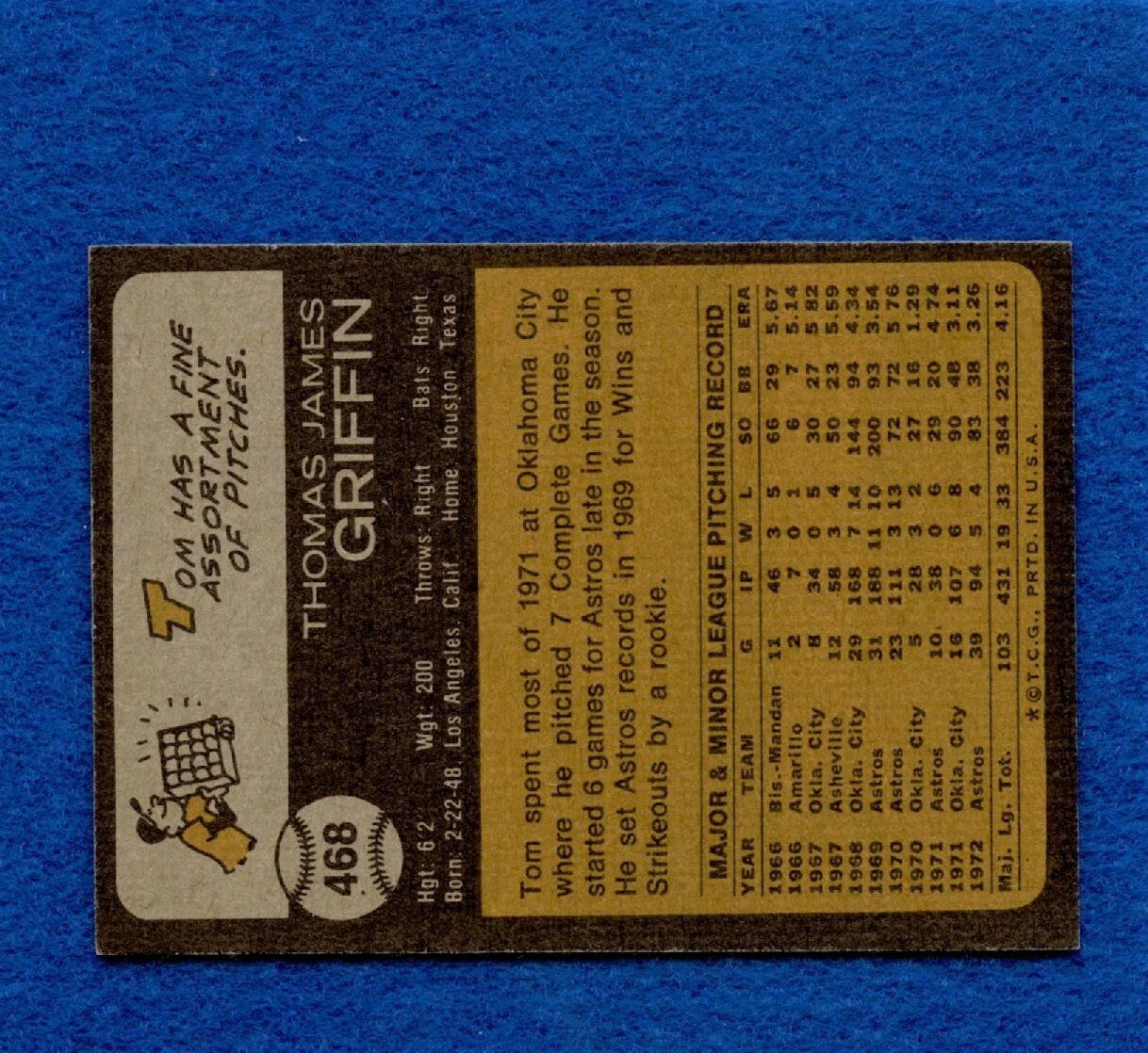 1973 Topps Set Break Pack Fresh #468 Tom Griffin NR MT *1281