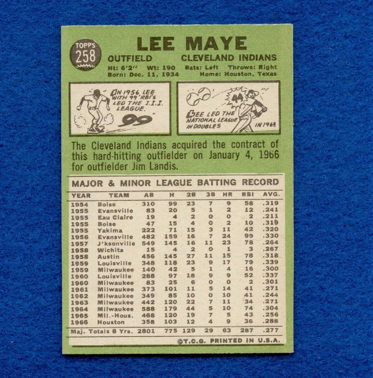 1967 Topps Set Break Pack Fresh #258 Lee Maye EX #252