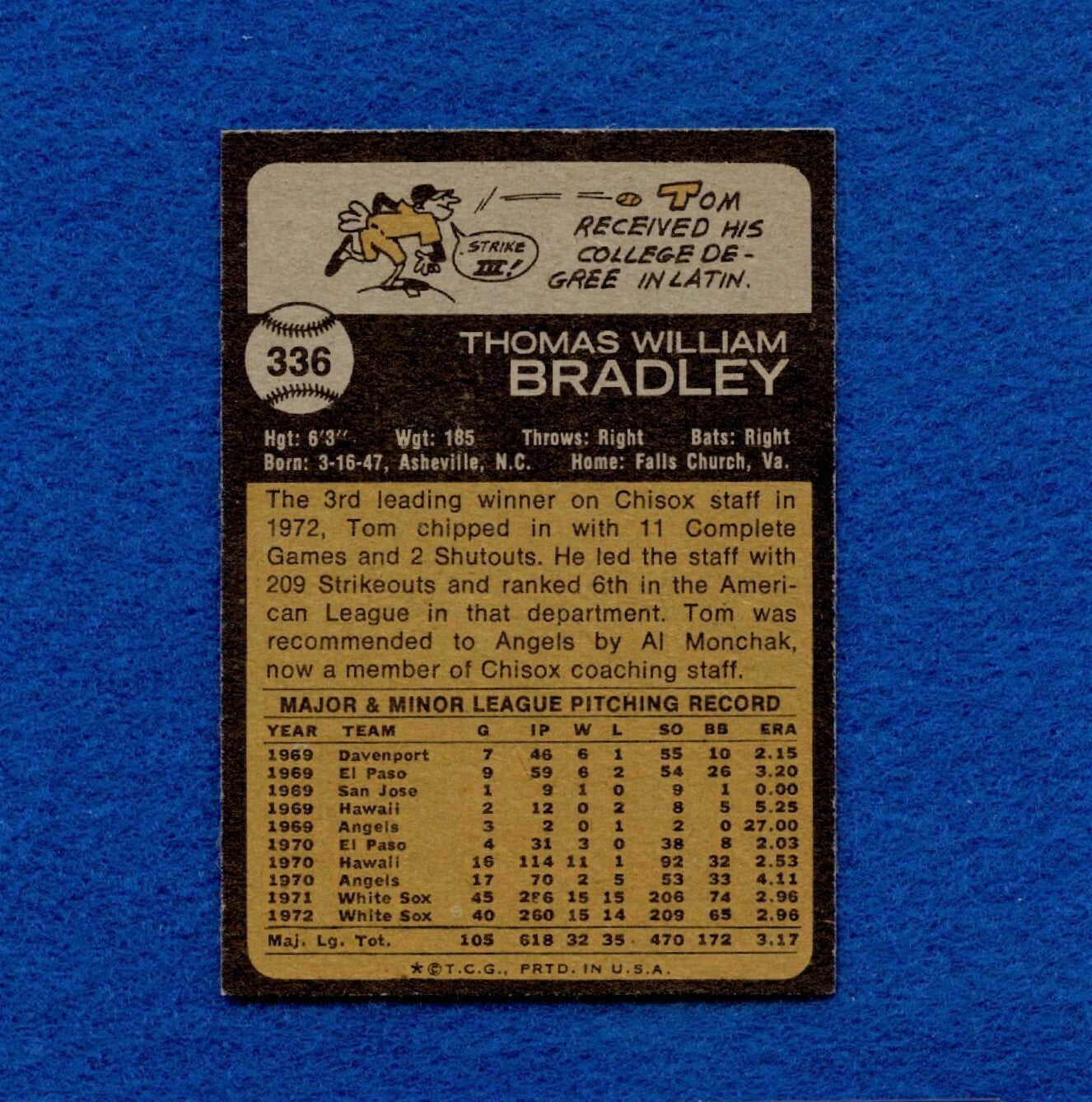 1973 Topps Set Break Pack Fresh #336 Tom Bradley NR MT *1291