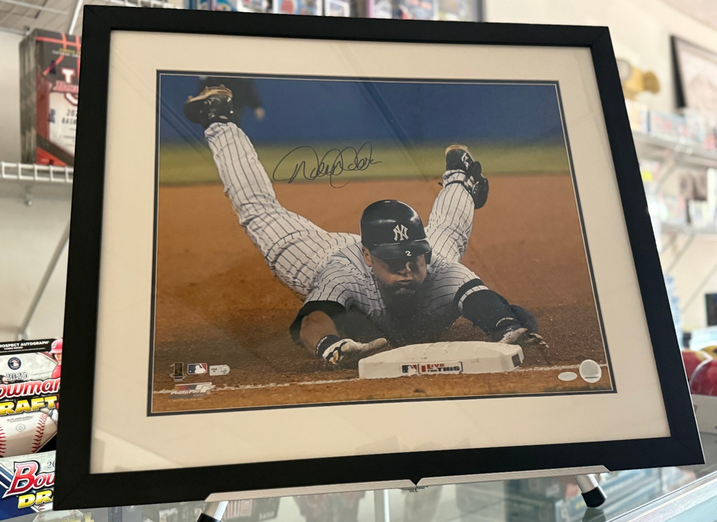 Derek Jeter Slide Photograph Signed & Framed 16x20 - Steiner Authen.