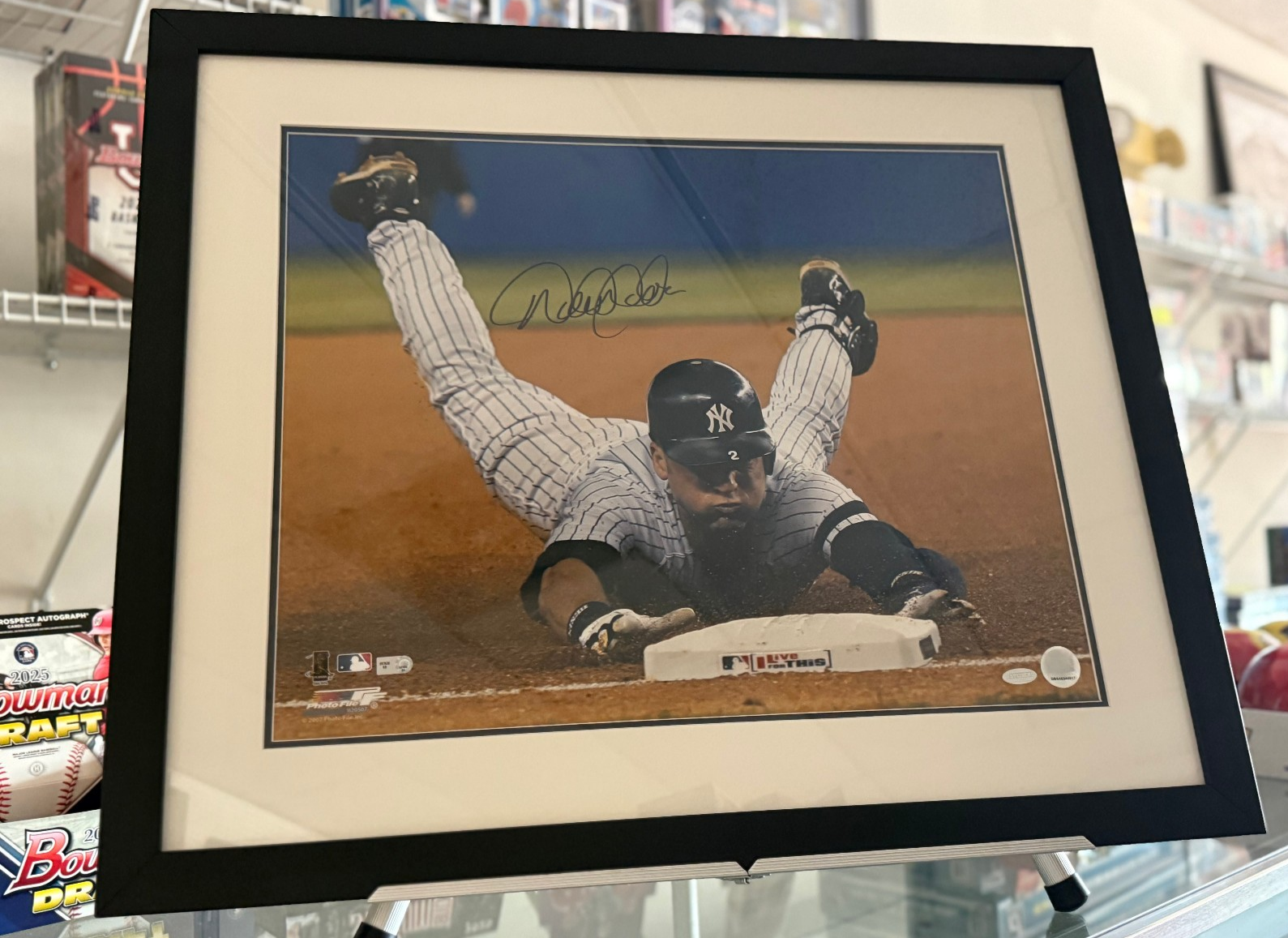 Derek Jeter Slide Photograph Signed & Framed 16x20 - Steiner Authen.