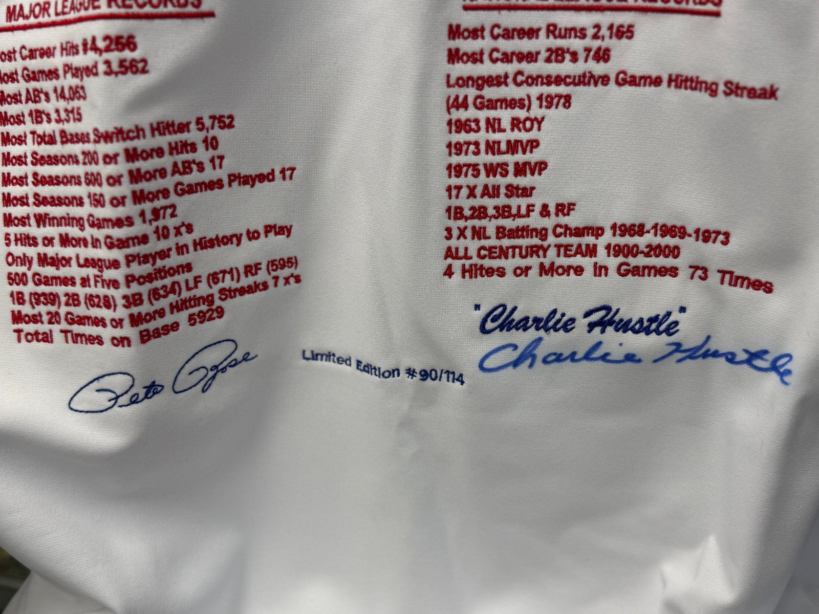 Pete Rose "Hit King" Autographed Custom Cincinnati Reds Jersey - 90/114 PSA\DNA