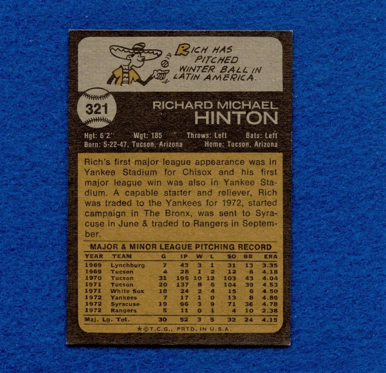 1973 Topps Set Break Pack Fresh #321 Rich Hinton NR MT *1295