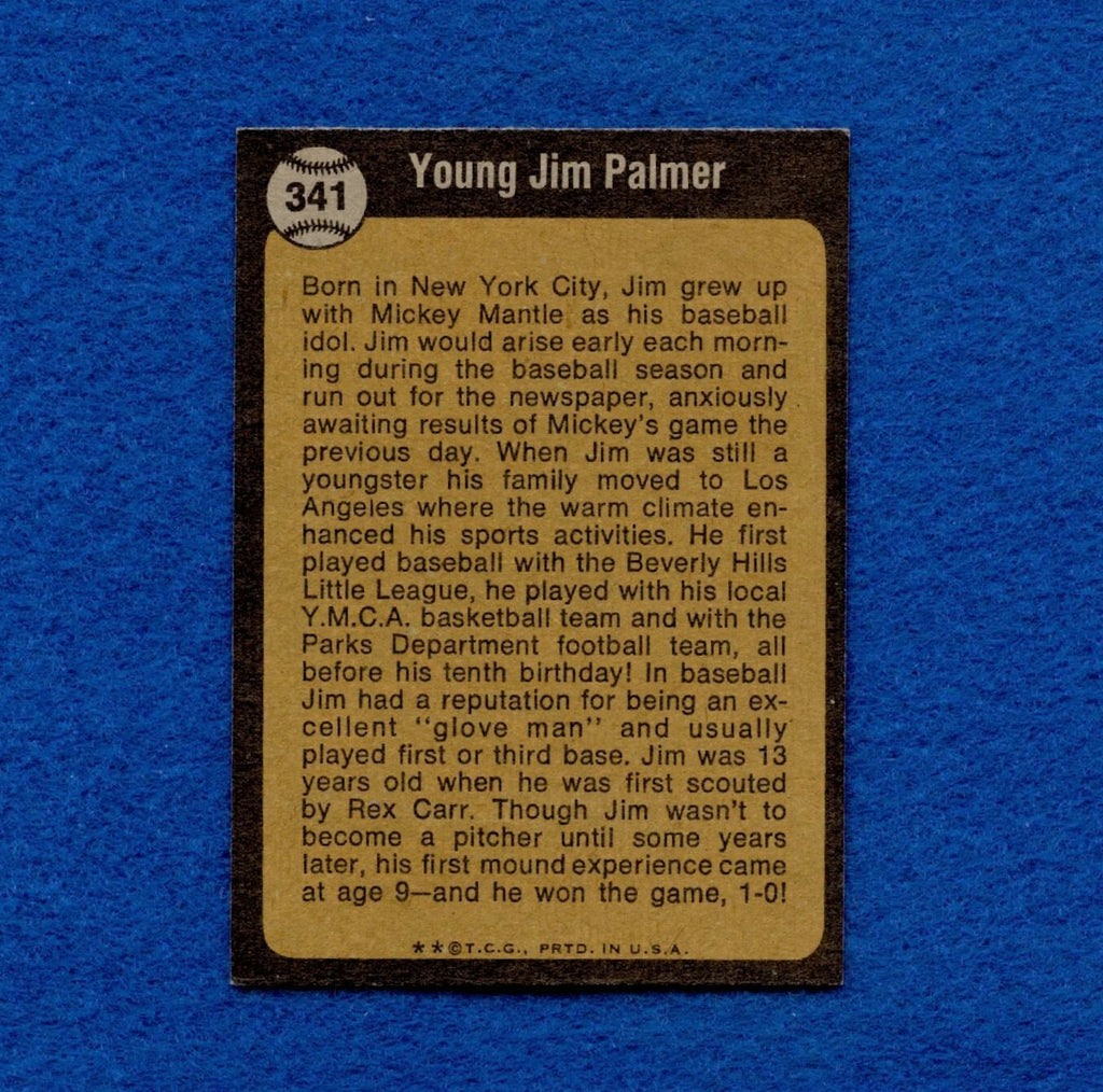 1973 Topps Set Break Pack Fresh #341 Boyhood Photos Jim Palmer EX MT+ *1345