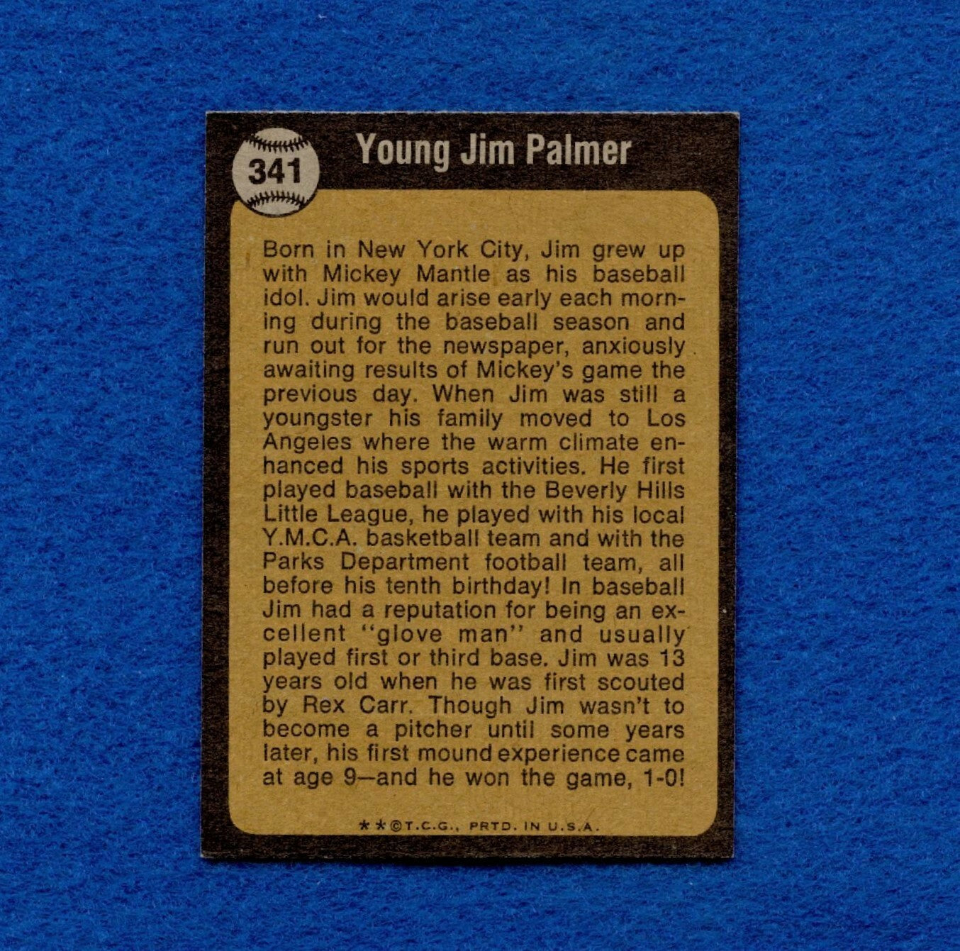 1973 Topps Set Break Pack Fresh #341 Boyhood Photos Jim Palmer EX MT+ *1345