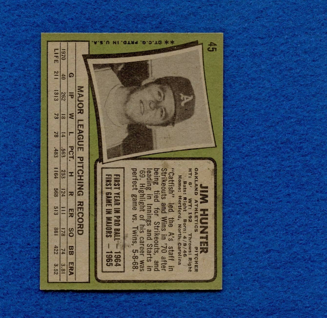 1971 Topps Set Break Pack Fresh #45 Jim Hunter EX MT *1444