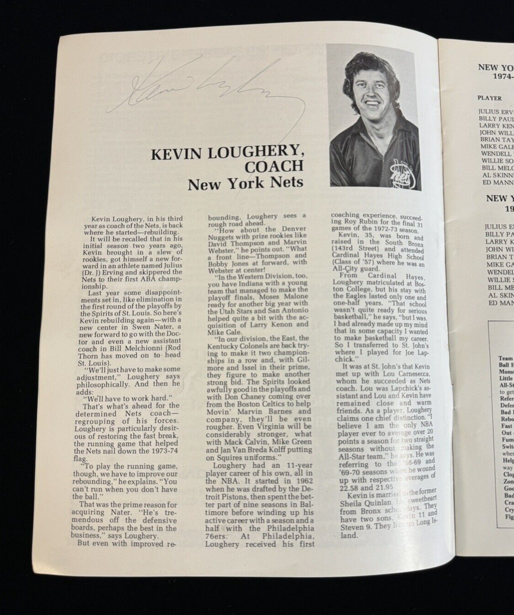 Julius Erving Rare Auto/Williamson/Loughery Autographed Signed '75 Game Program