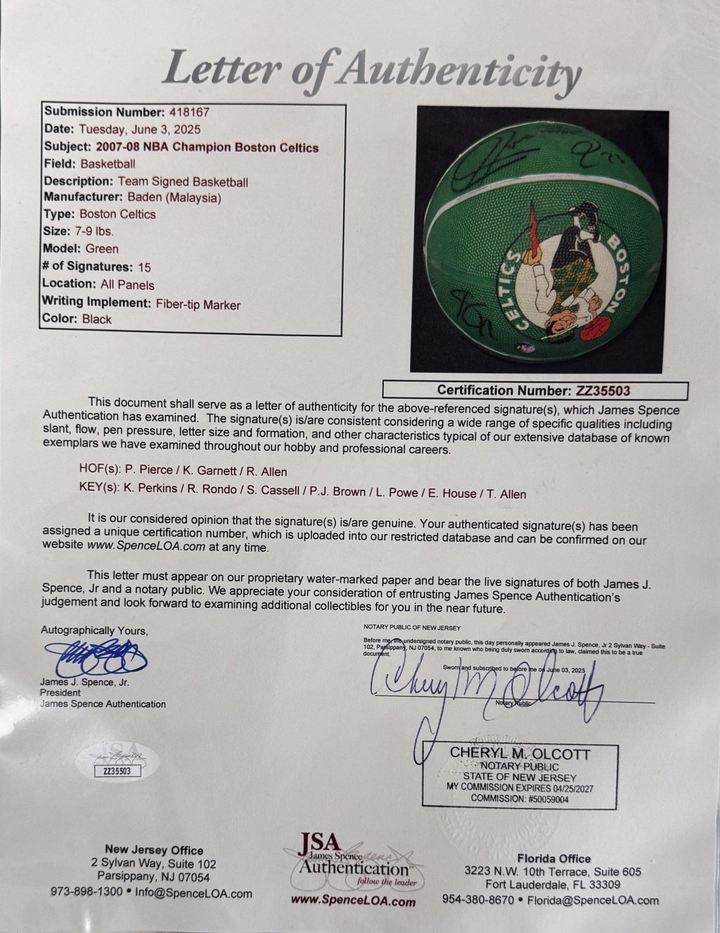 2007-8 Boston Celtics Championship Team Autographed Basketball - JSA Authentic