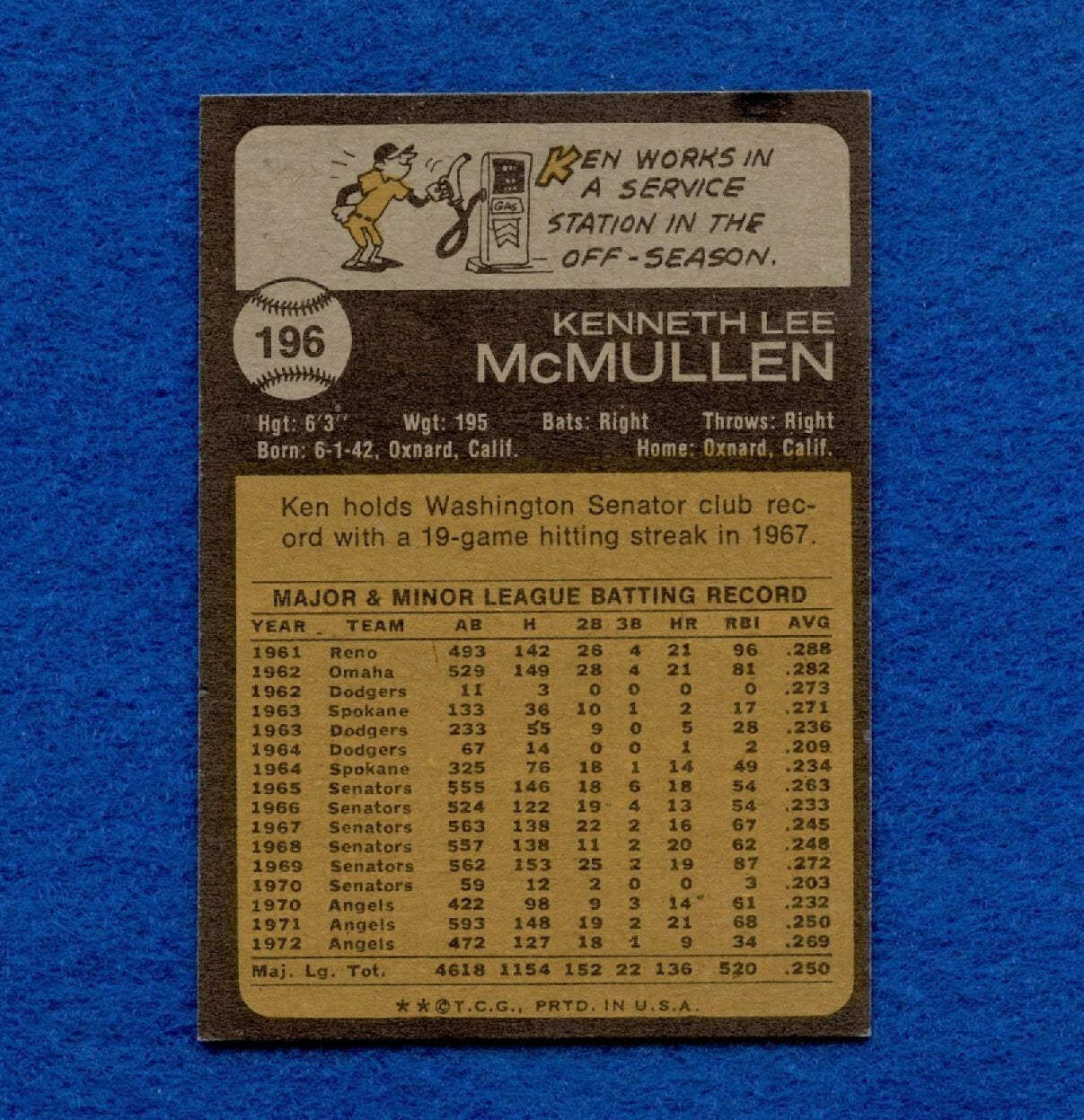 1973 Topps Set Break Pack Fresh #196 Ken McMullen NR MT *1394