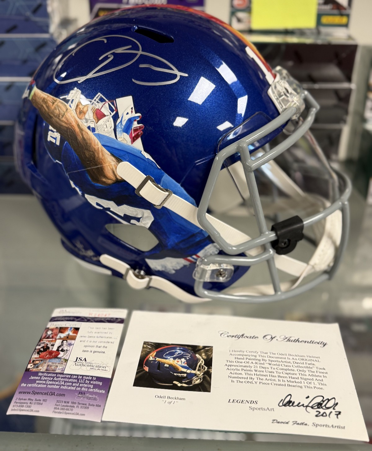 Odell Beckham Jr Signed Giants Full Size Helmet w/ Decal: 'The Catch' - JSA COA