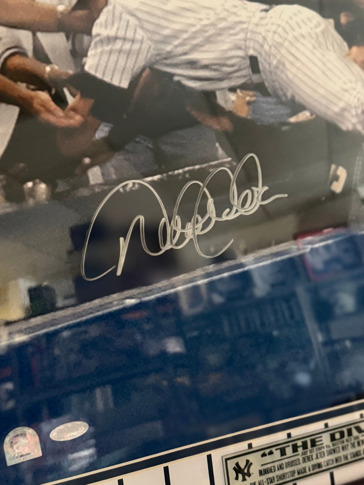Derek Jeter Yankees Signed 16x20 Dive vs. Red Sox Photo - Steiner - Sticker Only