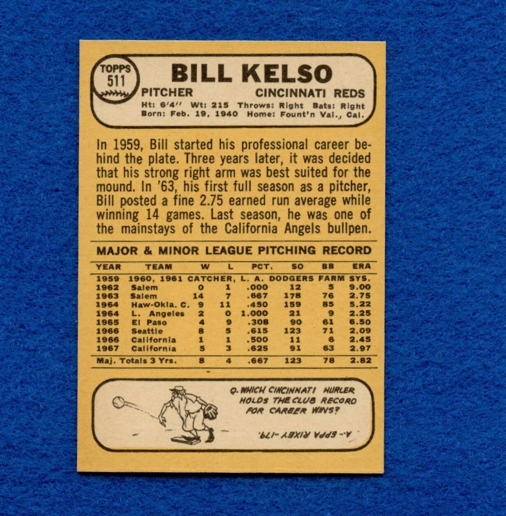 1968 Topps Set Break Pack Fresh #511 Bill Kelso EX MT #441